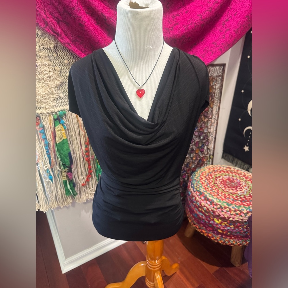 HeartSoul Black Drape Neck Blouse